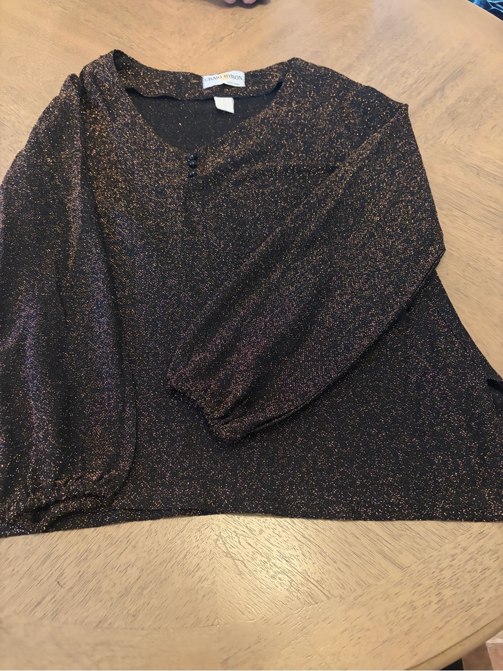 Craig Byron Women's Shimmery Black Gold Long-Sleeve Top